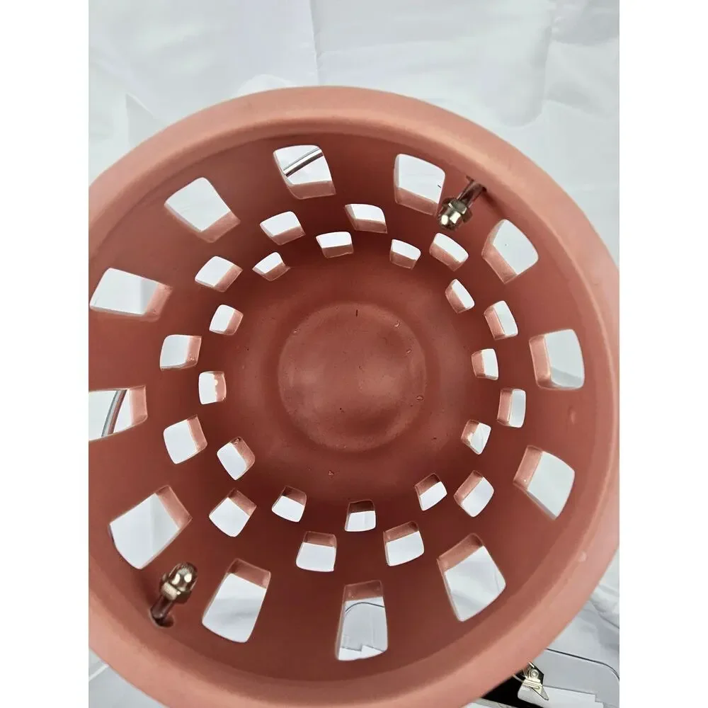 Terracotta Ceramic Lantern Modern Cutout Candle Holder Metal Handle Burnt Orange